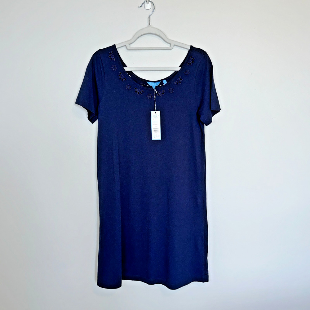 Draper James NWT Embroidered T-Shirt Dress Size S Nassau Navy Preppy Coastal